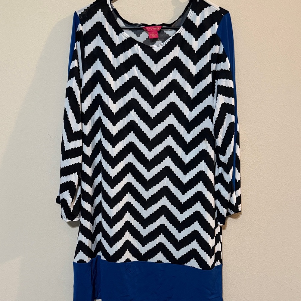 Sunny Leigh Black & White Chevron Tunic with Blue Trim
